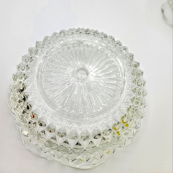 Indiana Glass Diamond Point Hobnail Pressed Glass Mayonnaise Condiment Set Vtg - Picture 6 of 8